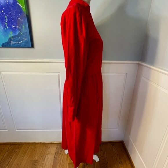 Vintage 80's Lanz Originals Cottagcore Red Corduroy Bib Front Midi Dress Small - Picture 8 of 10